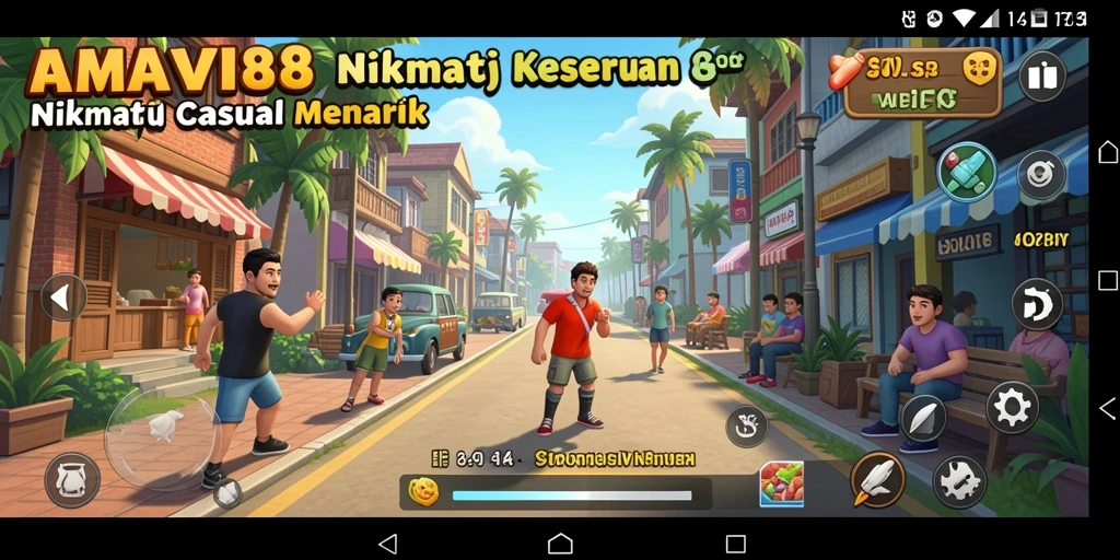 Tampilan gameplay <strong>AMAVI88</strong> yang cerah dan menyenangkan.
