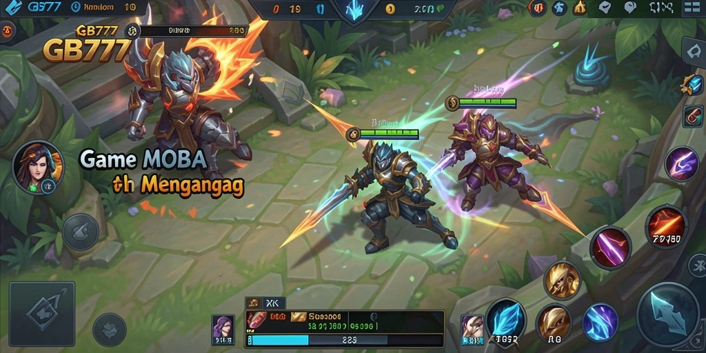 Screenshot menampilkan aksi seru dalam gameplay MOBA GB777.