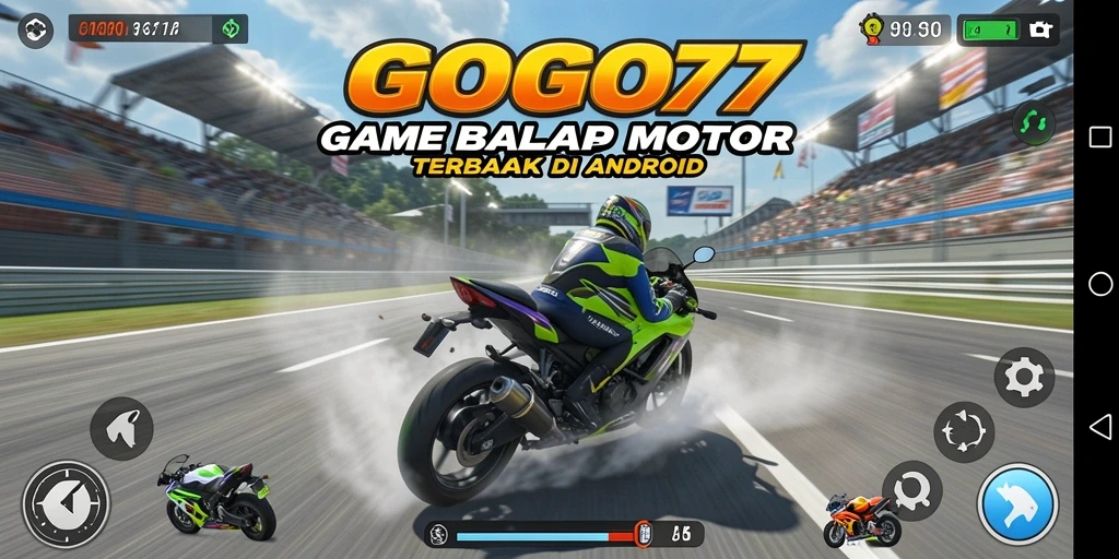 Tampilan gameplay GOGO77 dengan balapan motor yang seru dan mengasyikkan.