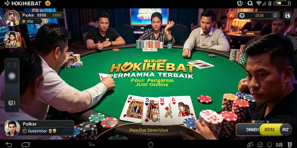 Tampilan utama permainan HOKIHEBAT dengan suasana poker yang mendebarkan.