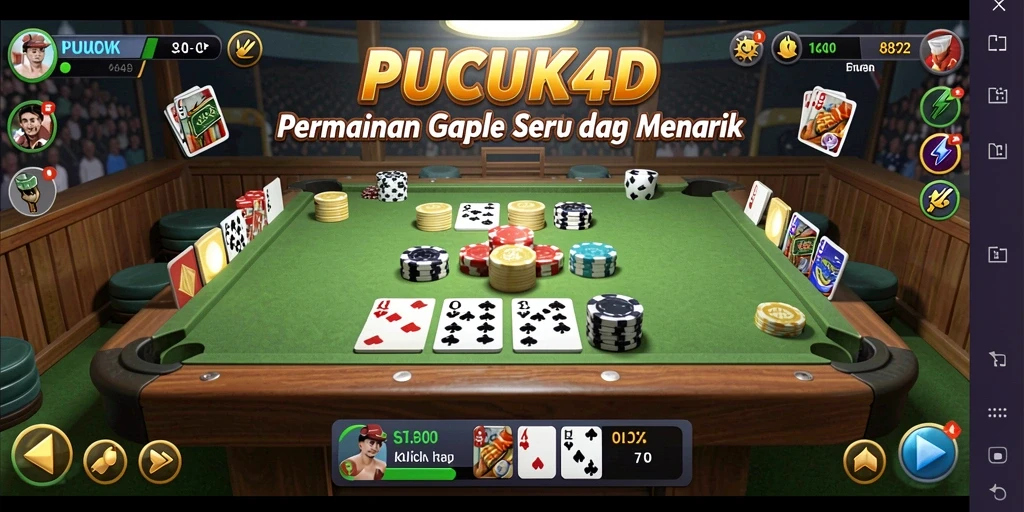 Tampilan layar utama <strong>PUCUK4D</strong> menunjukkan papan permainan Gaple yang menarik.