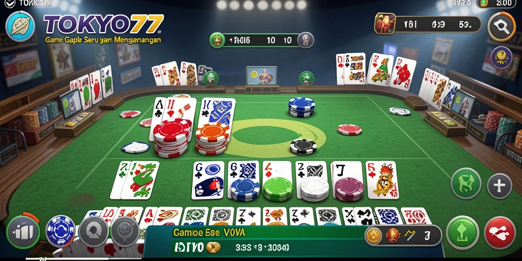 Screenshot gameplay TOKYO77 menampilkan suasana permainan Gaple yang seru.